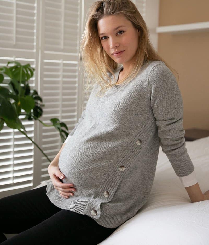 woman wearing organic maternity clothes uk