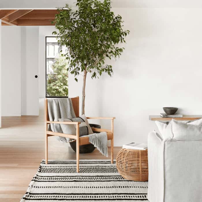The Citizenry rug in a calm room with bamboo furniture