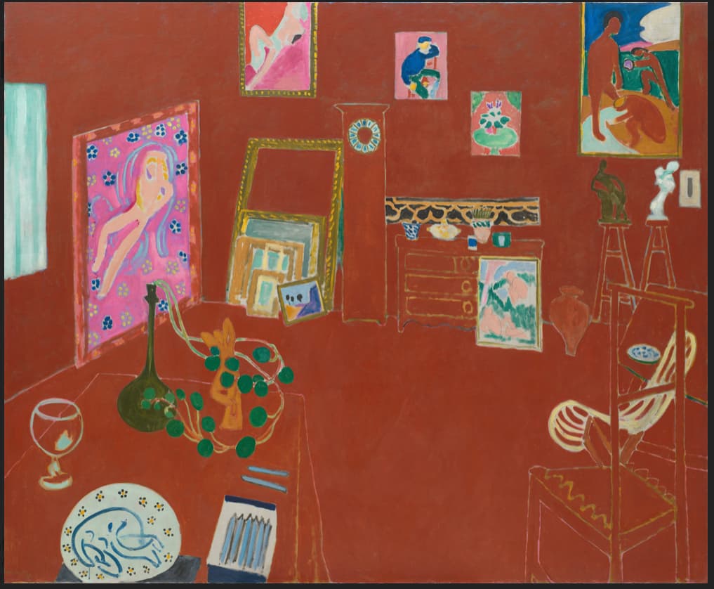 Image of Matisse’s 1911 painting The Red Studio which was made predominantly with cadmium-powered colors