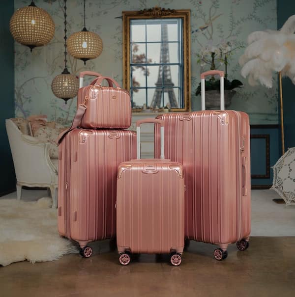 eco friendly luggage suitcase set in rose gold