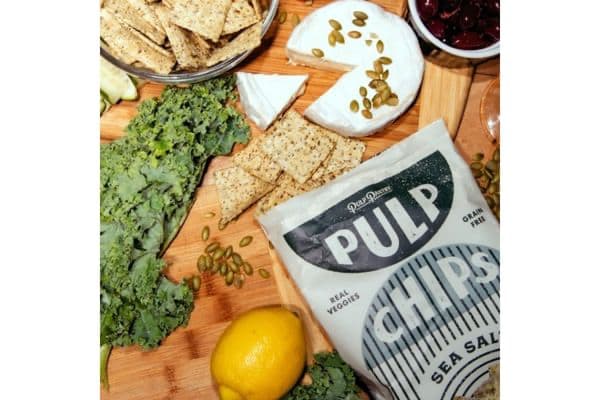 Pulp Pantry sea salt sustainable snacks on a table with condiments