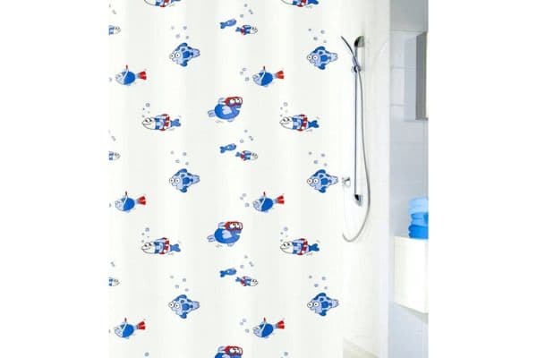 Vita Futura's affordable PEVA shower curtain with playful fish print
