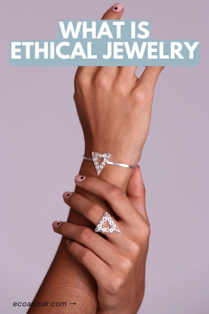 woman's hand with ethical jewelry pieces